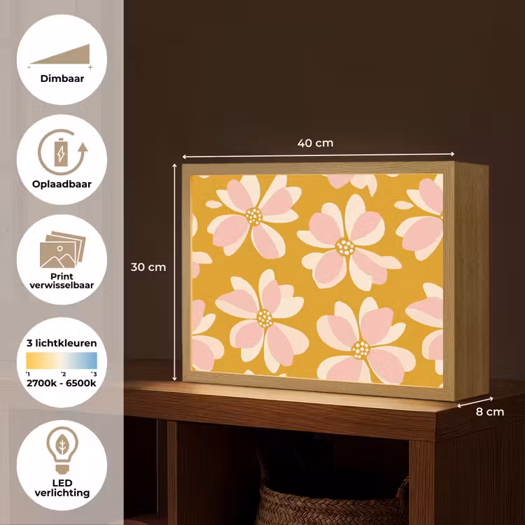 Vintage - Bloemen - Okergeel Light Box met batterij (Wandlamp) middel 907 -USP_websiteoverzichtNL