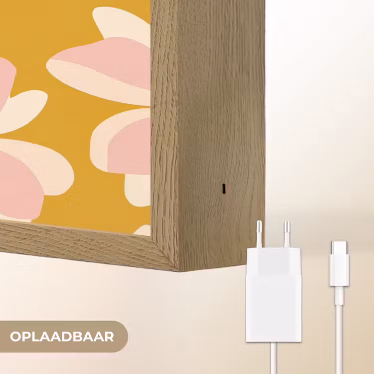 Vintage - Bloemen - Okergeel Light Box met batterij (Wandlamp) middel 907 -USP_websiteoplaadbaarNL