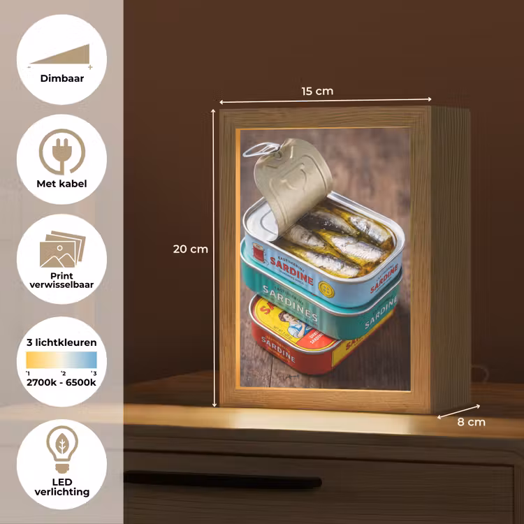 Lightbox - Wandlamp - Vis - Blikjes - Keuken - Vis - Blikjes - Keuken Light Box met kabel (Wandlamp) klein