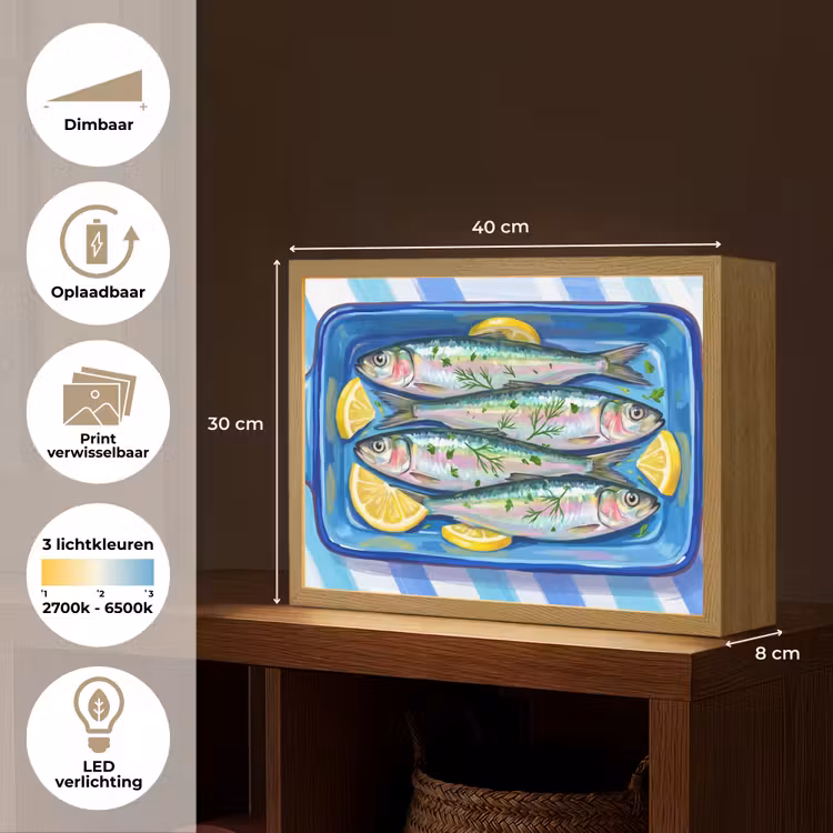 Vis - Citroen - Kruiden - Eten - Blauw Light Box met batterij (Wandlamp) middel -USP_websiteoverzichtNL