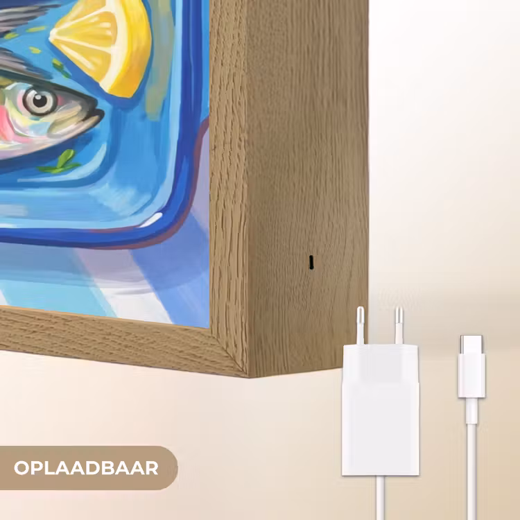 Vis - Citroen - Kruiden - Eten - Blauw Light Box met batterij (Wandlamp) middel -USP_websiteoplaadbaarNL