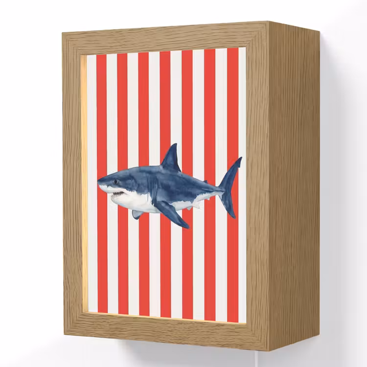 Vis - Haai - Zee - Illustratie - Blauw Light Box met kabel (Wandlamp) klein -3d
