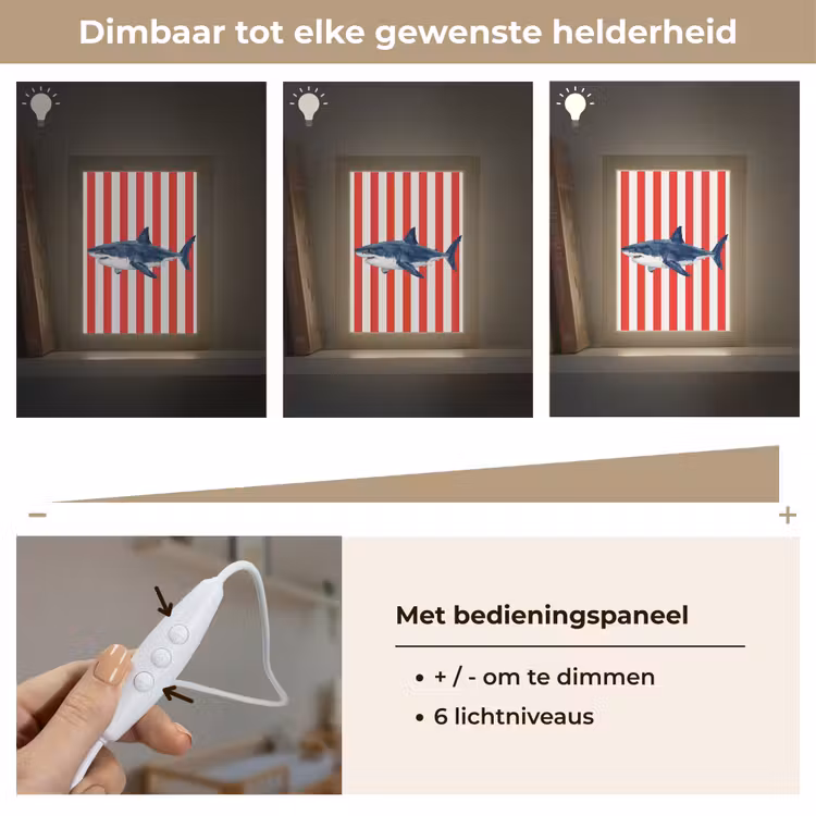 Vis - Haai - Zee - Illustratie - Blauw Light Box met kabel (Wandlamp) klein -USP_dimbaarNL