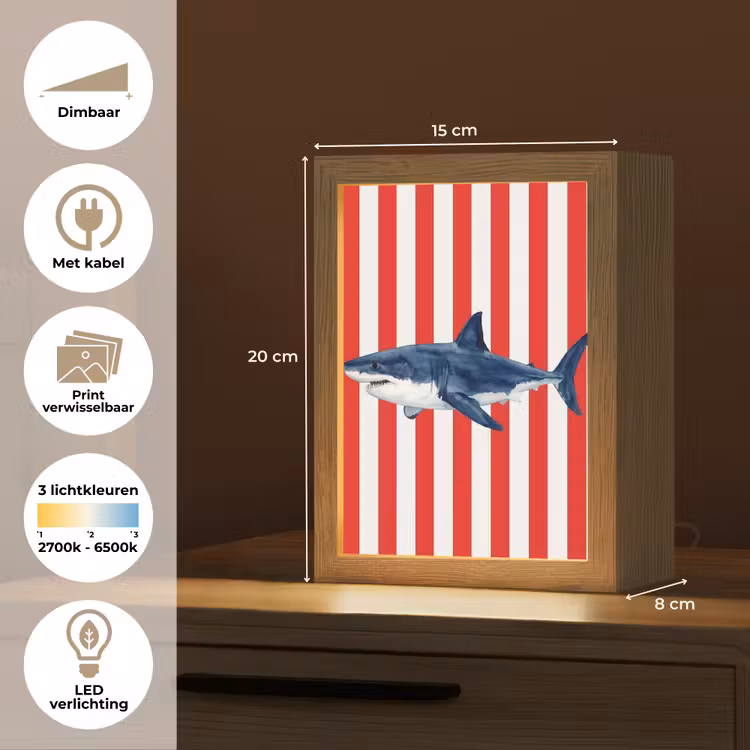 Vis - Haai - Zee - Illustratie - Blauw Light Box met kabel (Wandlamp) klein -USP_websiteoverzichtNL
