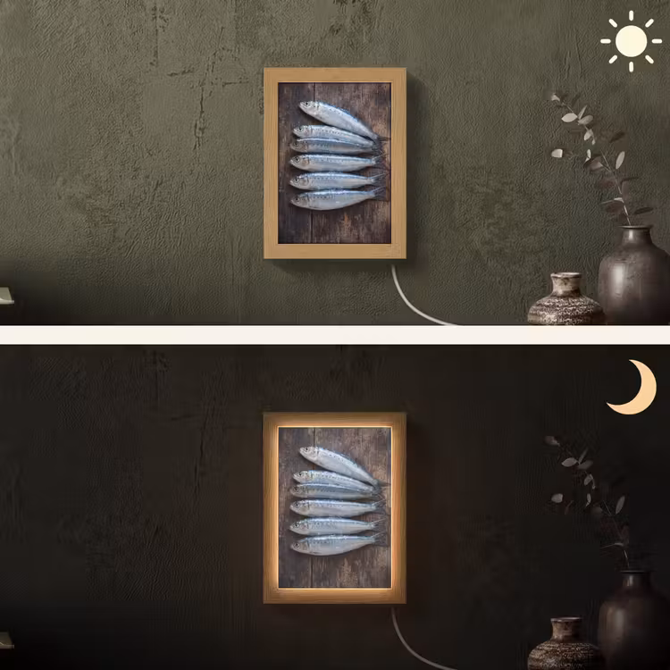 Lightbox - Wandlamp - Vis - Hout - Eten - Vis - Hout - Eten Light Box met kabel (Wandlamp) klein