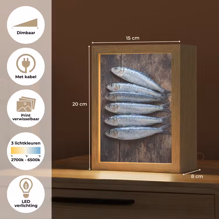 Lightbox - Wandlamp - Vis - Hout - Eten - Vis - Hout - Eten Light Box met kabel (Wandlamp) klein