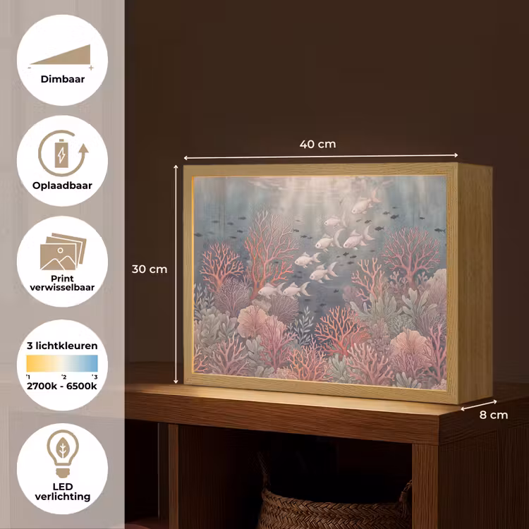 Vis - Koraal - Onderwater - Illustratie - Vintage Light Box met batterij (Wandlamp) middel -USP_websiteoverzichtNL