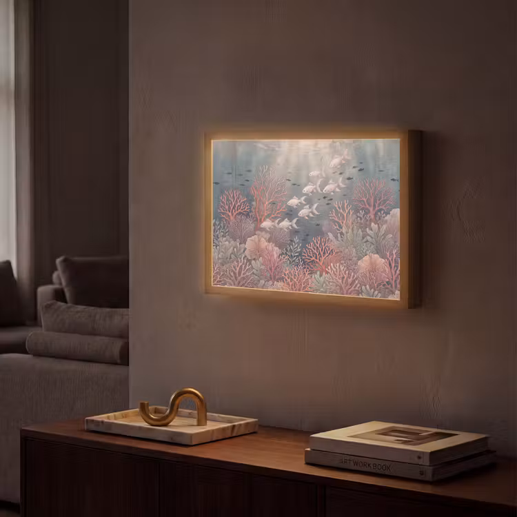 Vis - Koraal - Onderwater - Illustratie - Vintage Light Box met batterij (Wandlamp) middel -sfeer1