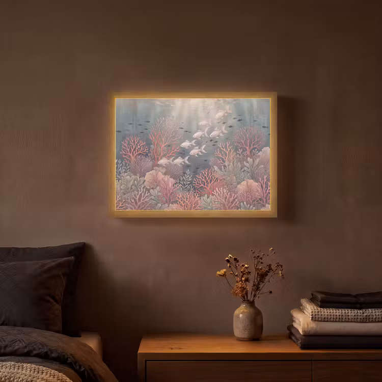 Vis - Koraal - Onderwater - Illustratie - Vintage Light Box met batterij (Wandlamp) middel -sfeer4