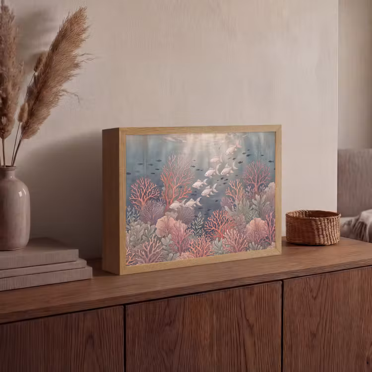 Vis - Koraal - Onderwater - Illustratie - Vintage Light Box met batterij (Wandlamp) middel -sfeer2