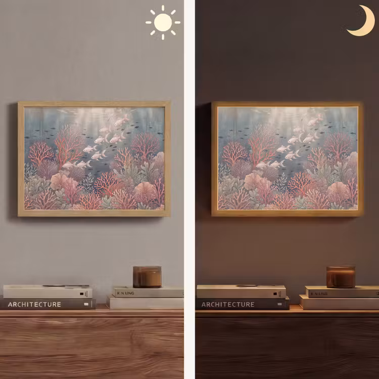 Vis - Koraal - Onderwater - Illustratie - Vintage Light Box met batterij (Wandlamp) middel -sfeer3