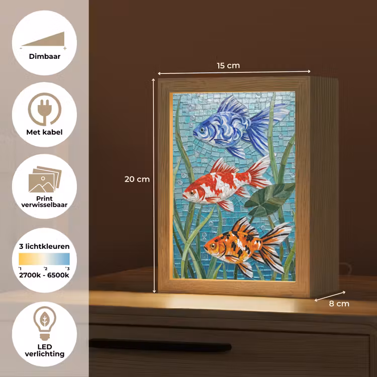 Vis - Mozaïek - Onderwater - Kleurrijk - Dieren Light Box met kabel (Wandlamp) klein -USP_websiteoverzichtNL