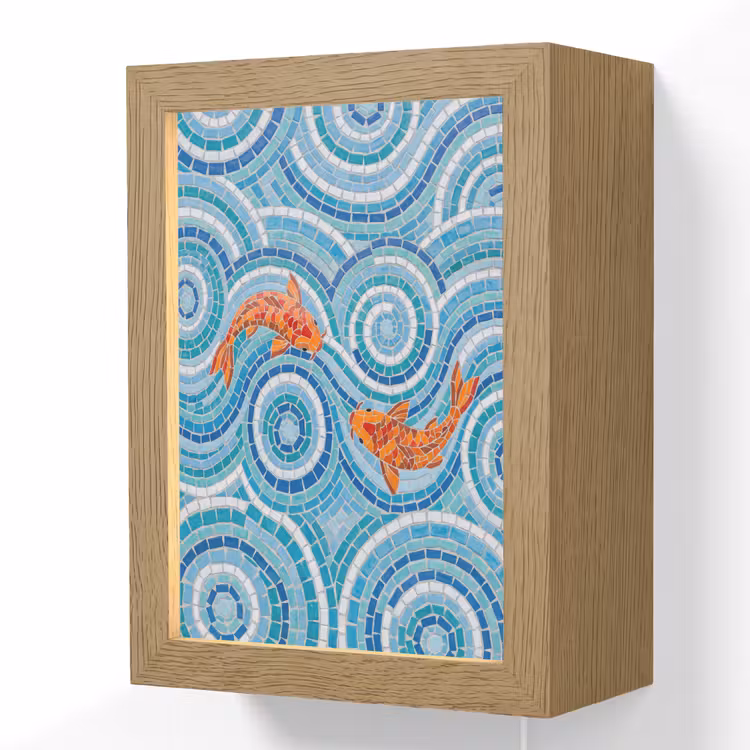 Vis - Mozaïek - Water - Decoratief - Blauw Light Box met kabel (Wandlamp) klein -3d