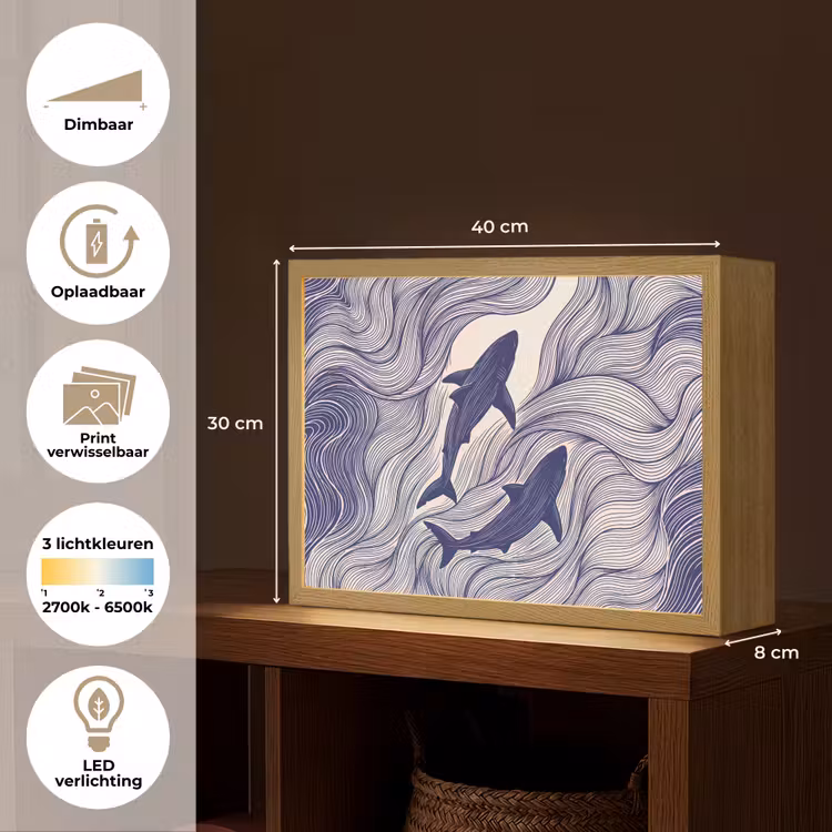 Vis - Oceaan - Lijntekening - Blauw - Dieren Light Box met batterij (Wandlamp) middel -USP_websiteoverzichtNL