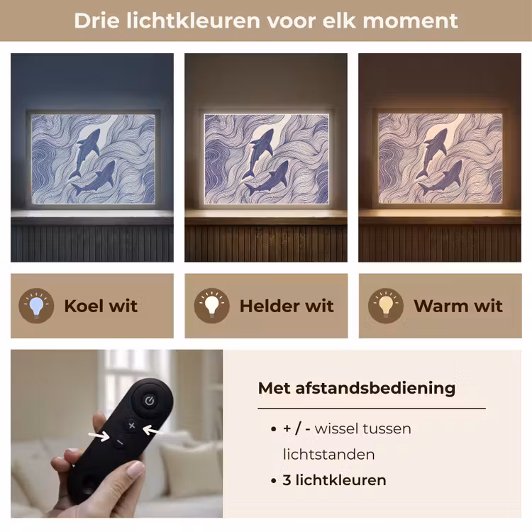 Vis - Oceaan - Lijntekening - Blauw - Dieren Light Box met batterij (Wandlamp) middel -USP_lichtkleurNL