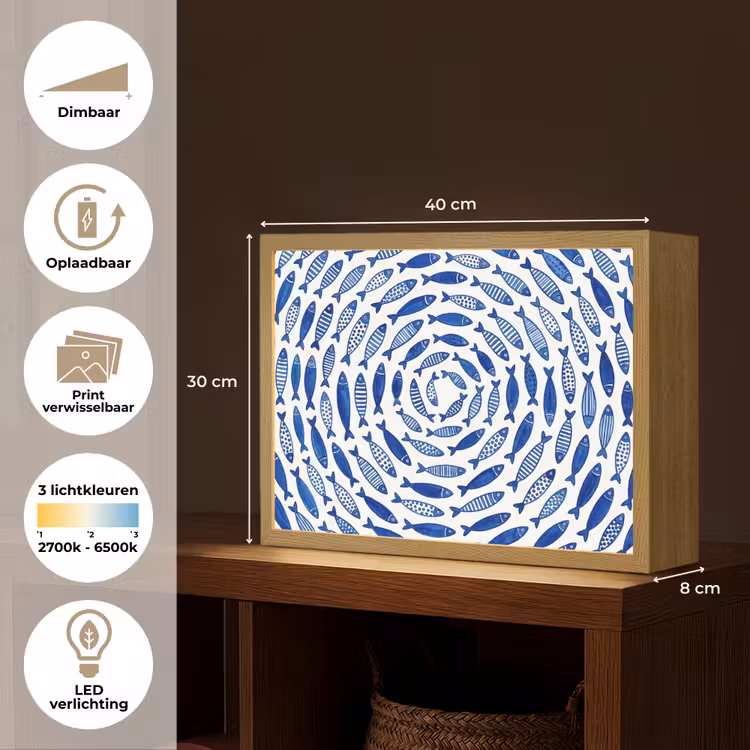 Vis - Patroon - Onderwater - Abstract - Blauw Light Box met batterij (Wandlamp) middel -USP_websiteoverzichtNL
