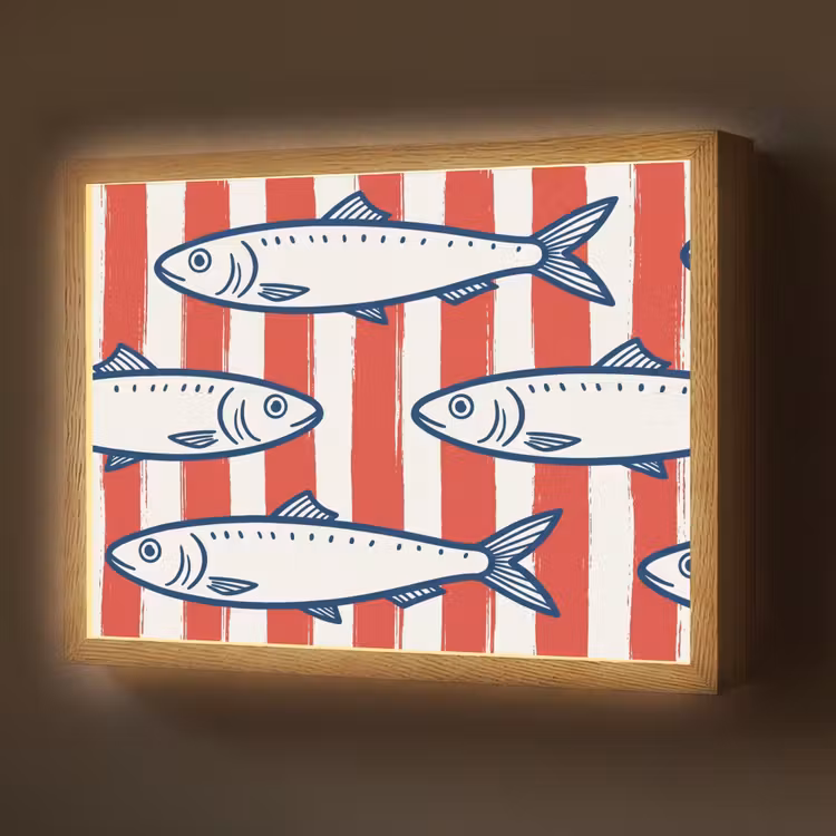 Vis - Patroon - Strepen - Illustratie - Rood Light Box met batterij (Wandlamp) middel -z3d_website