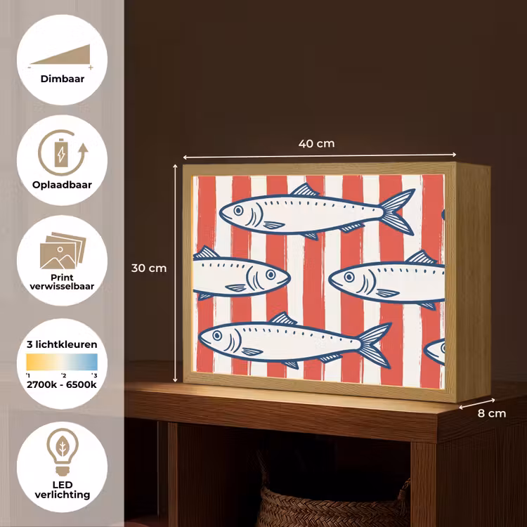 Vis - Patroon - Strepen - Illustratie - Rood Light Box met batterij (Wandlamp) middel -USP_websiteoverzichtNL