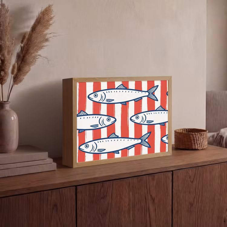 Vis - Patroon - Strepen - Illustratie - Rood Light Box met batterij (Wandlamp) middel -sfeer2