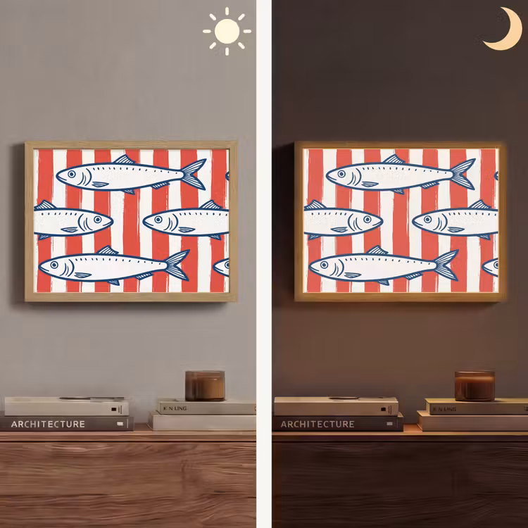 Vis - Patroon - Strepen - Illustratie - Rood Light Box met batterij (Wandlamp) middel -sfeer3