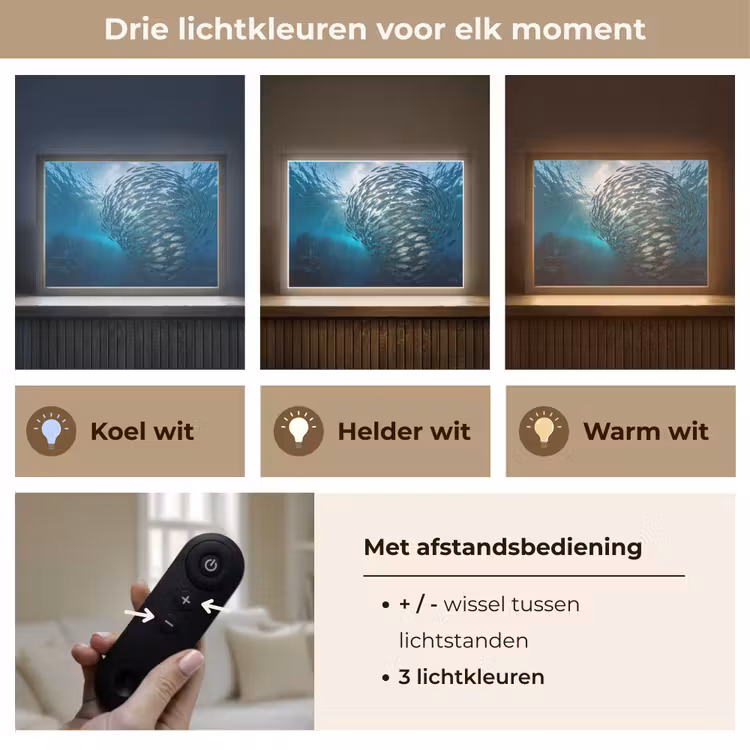 Vis - School - Oceaan - Natuur - Blauw Light Box met batterij (Wandlamp) middel -USP_lichtkleurNL