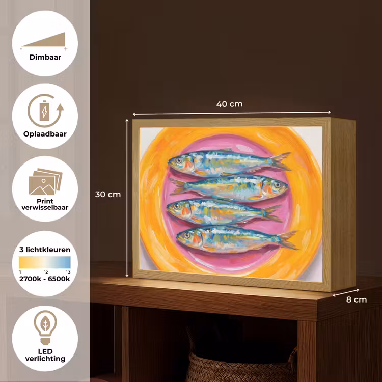 Vis - Vier - Eten - Modern - Kleurrijk Light Box met batterij (Wandlamp) middel -USP_websiteoverzichtNL