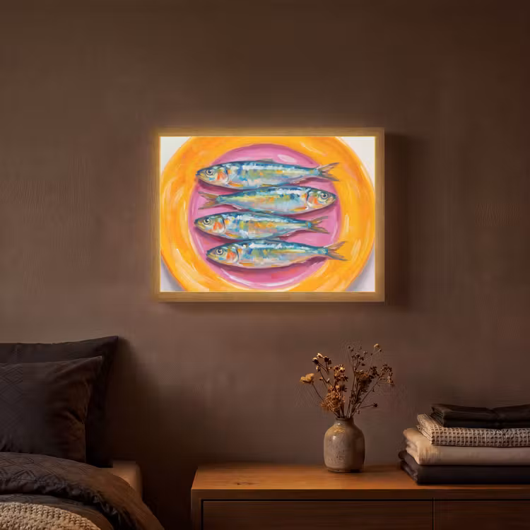 Vis - Vier - Eten - Modern - Kleurrijk Light Box met batterij (Wandlamp) middel -sfeer4