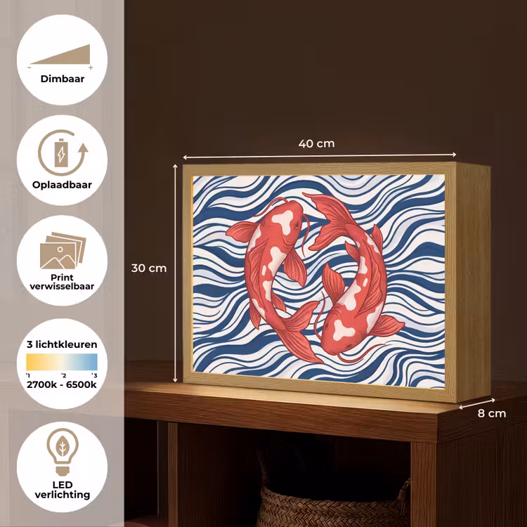 Vis - Water - Natuur - Illustratie - Rood Light Box met batterij (Wandlamp) middel -USP_websiteoverzichtNL