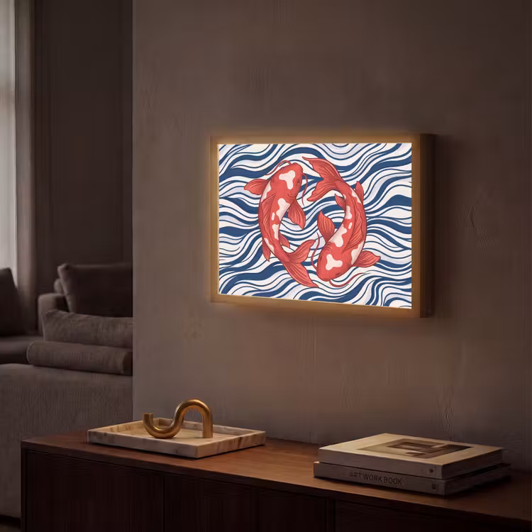Vis - Water - Natuur - Illustratie - Rood Light Box met batterij (Wandlamp) middel -sfeer1