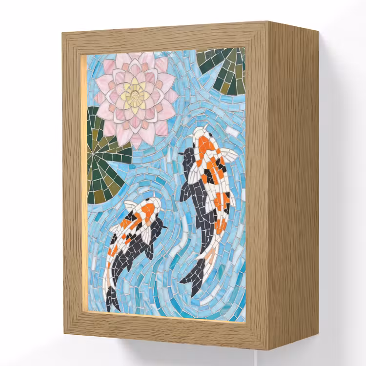 Vis - Water - Natuur - Mozaïek - Blauw Light Box met kabel (Wandlamp) klein -3d