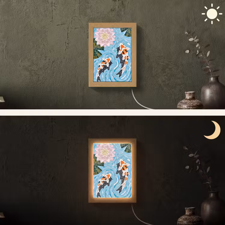 Vis - Water - Natuur - Mozaïek - Blauw Light Box met kabel (Wandlamp) klein -sfeer3