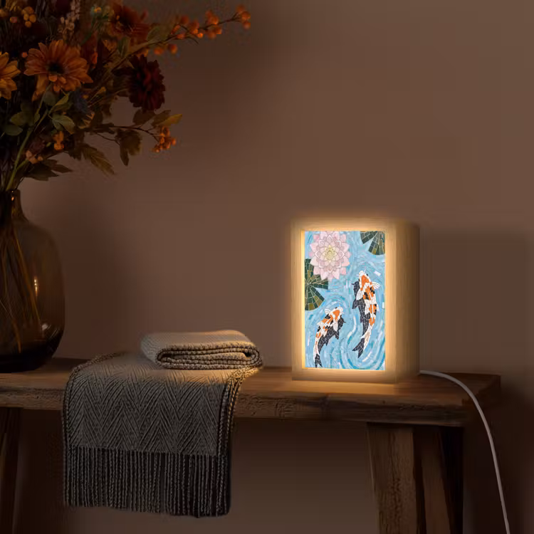 Vis - Water - Natuur - Mozaïek - Blauw Light Box met kabel (Wandlamp) klein -sfeer4