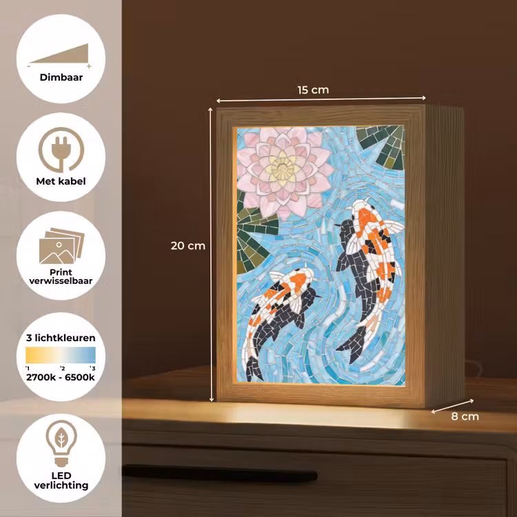 Vis - Water - Natuur - Mozaïek - Blauw Light Box met kabel (Wandlamp) klein -USP_websiteoverzichtNL