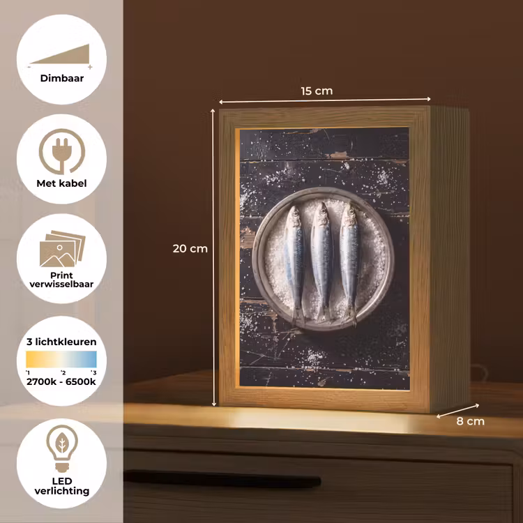 Lightbox - Wandlamp - Vis - Zout - Eten - Vis - Zout - Eten Light Box met kabel (Wandlamp) klein