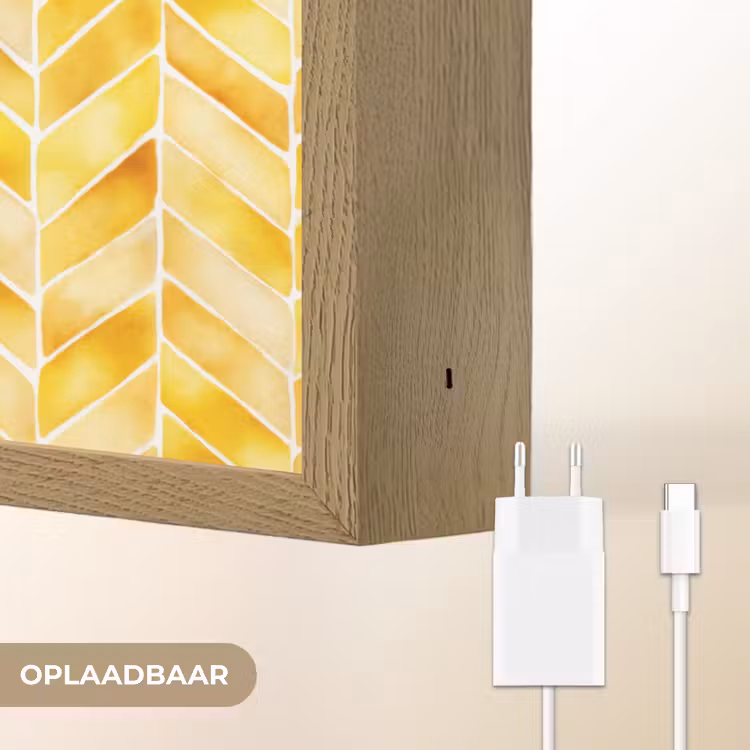 Visgraat - Aquarel - Patronen - Goudgeel Light Box met batterij (Wandlamp) middel 907 -USP_websiteoplaadbaarNL