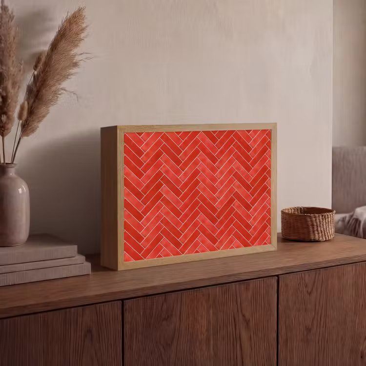 Visgraat - Tegel - Rood Light Box met batterij (Wandlamp) middel 907 -sfeer2