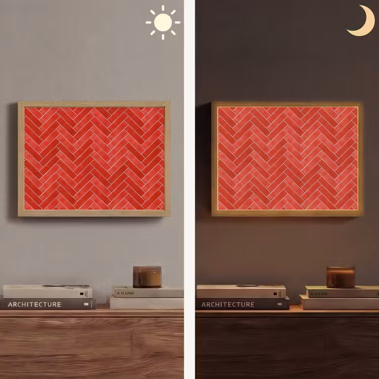 Visgraat - Tegel - Rood Light Box met batterij (Wandlamp) middel 907 -sfeer3