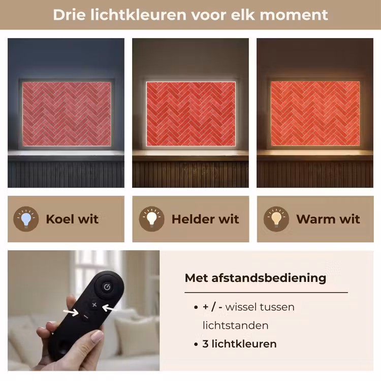 Visgraat - Tegel - Rood Light Box met batterij (Wandlamp) middel 907 -USP_lichtkleurNL