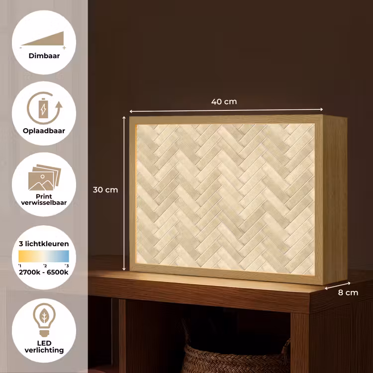 Visgraat - Tegel - Zand Light Box met batterij (Wandlamp) middel 907 -USP_websiteoverzichtNL