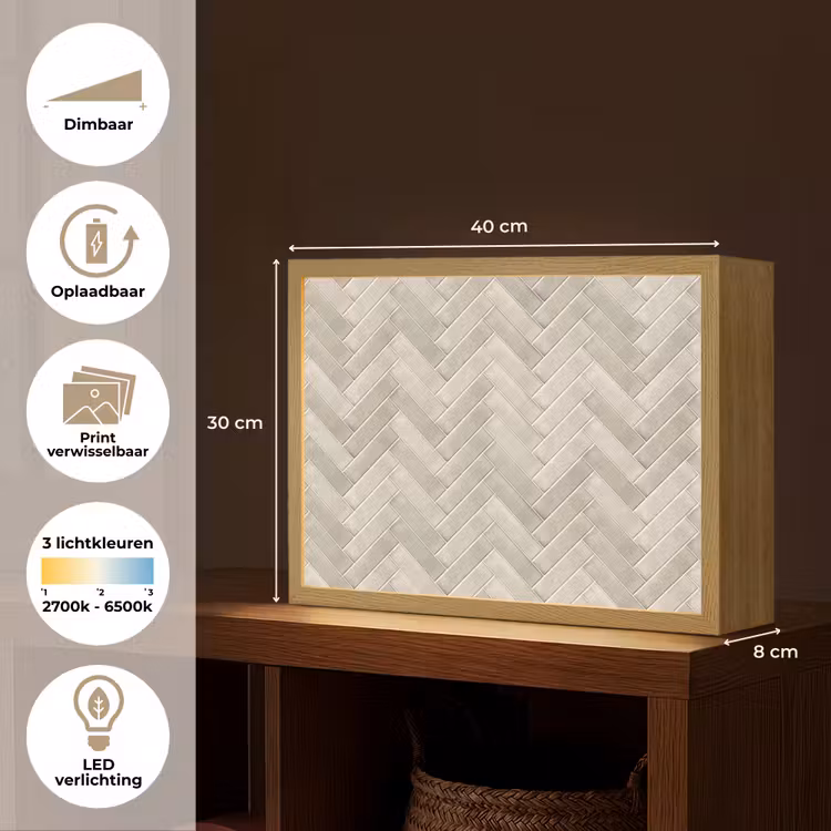 Visgraat - Wandtegel - Beige Light Box met batterij (Wandlamp) middel 907 -USP_websiteoverzichtNL