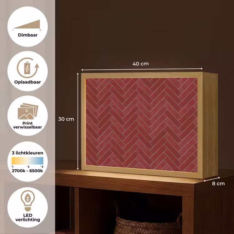 Visgraat - Wandtegel - Bordeaux - Rood Light Box met batterij (Wandlamp) middel 907 -USP_websiteoverzichtNL