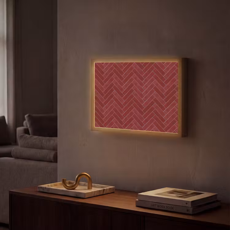 Visgraat - Wandtegel - Bordeaux - Rood Light Box met batterij (Wandlamp) middel 907 -sfeer1