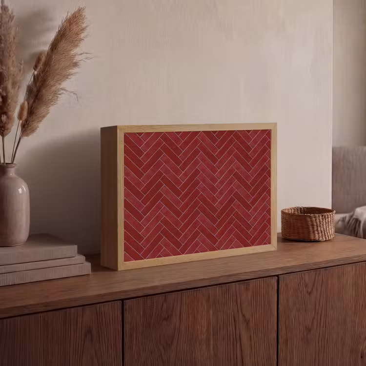 Visgraat - Wandtegel - Bordeaux - Rood Light Box met batterij (Wandlamp) middel 907 -sfeer2