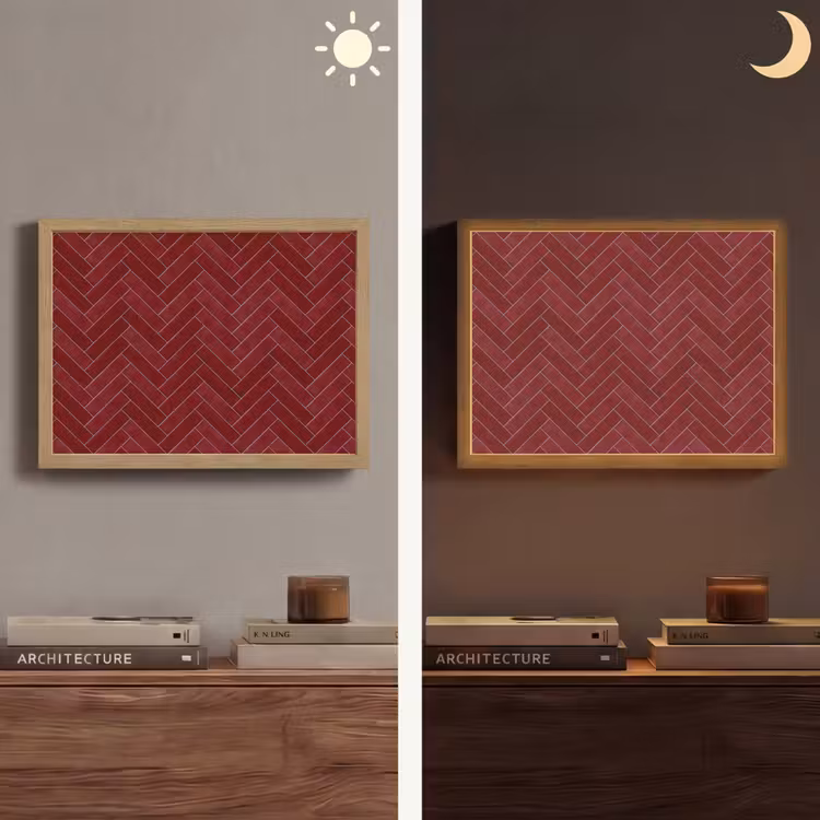Visgraat - Wandtegel - Bordeaux - Rood Light Box met batterij (Wandlamp) middel 907 -sfeer3