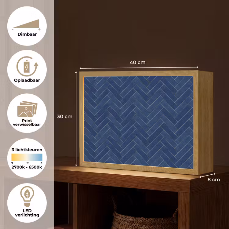 Visgraat - Wandtegel - Donkerblauw - Navy Blue Light Box met batterij (Wandlamp) middel 907 -USP_websiteoverzichtNL