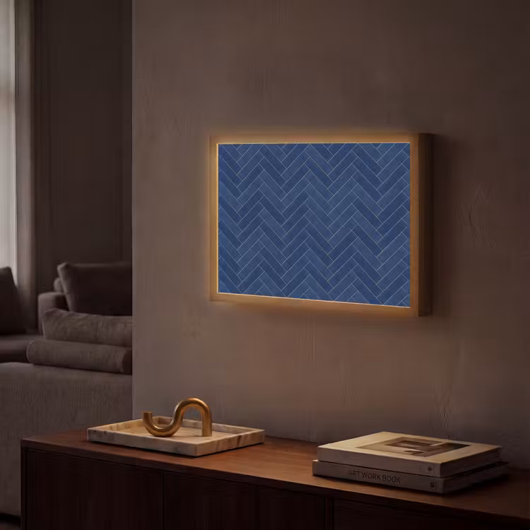 Visgraat - Wandtegel - Donkerblauw - Navy Blue Light Box met batterij (Wandlamp) middel 907 -sfeer1