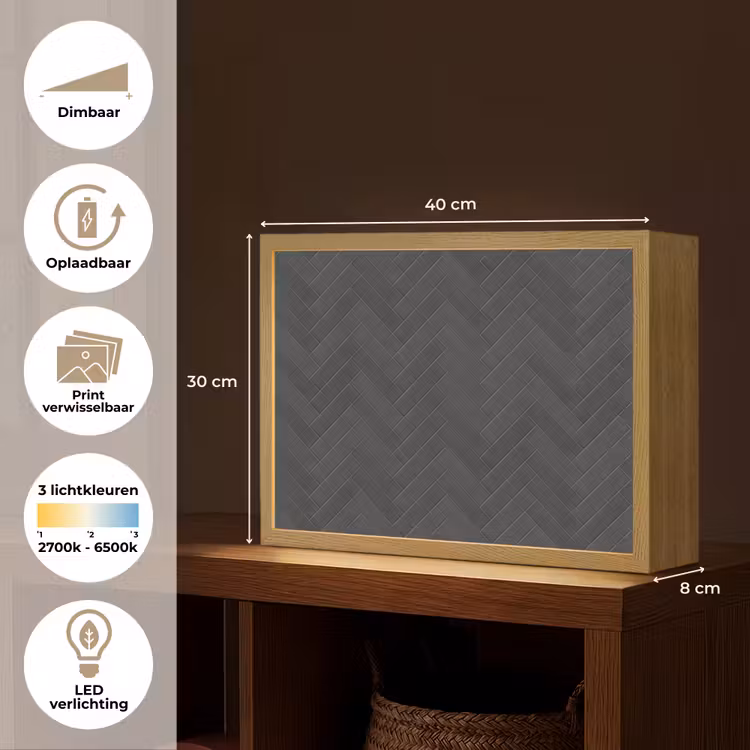 Visgraat - Wandtegel - Donkergrijs Light Box met batterij (Wandlamp) middel 907 -USP_websiteoverzichtNL