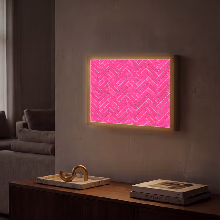 Visgraat - Wandtegel - Fuchsia - Roze Light Box met batterij (Wandlamp) middel 907 -sfeer1