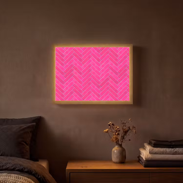 Visgraat - Wandtegel - Fuchsia - Roze Light Box met batterij (Wandlamp) middel 907 -sfeer4