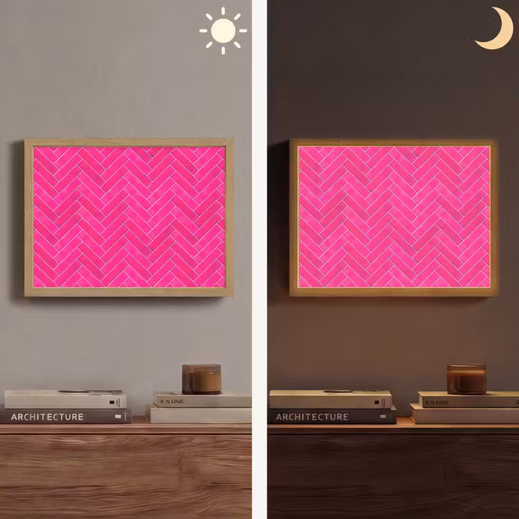Visgraat - Wandtegel - Fuchsia - Roze Light Box met batterij (Wandlamp) middel 907 -sfeer3